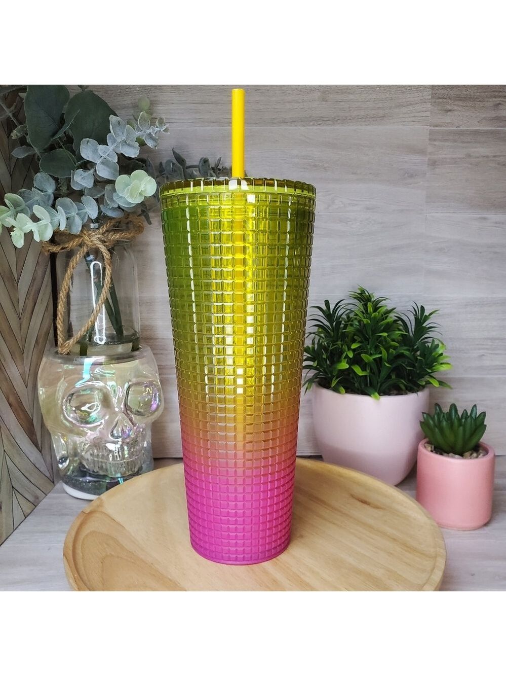 Starbucks Lemon Ombre Grid Gradient Tumbler Disco Matte 24 oz Venti - Picture 5 of 6